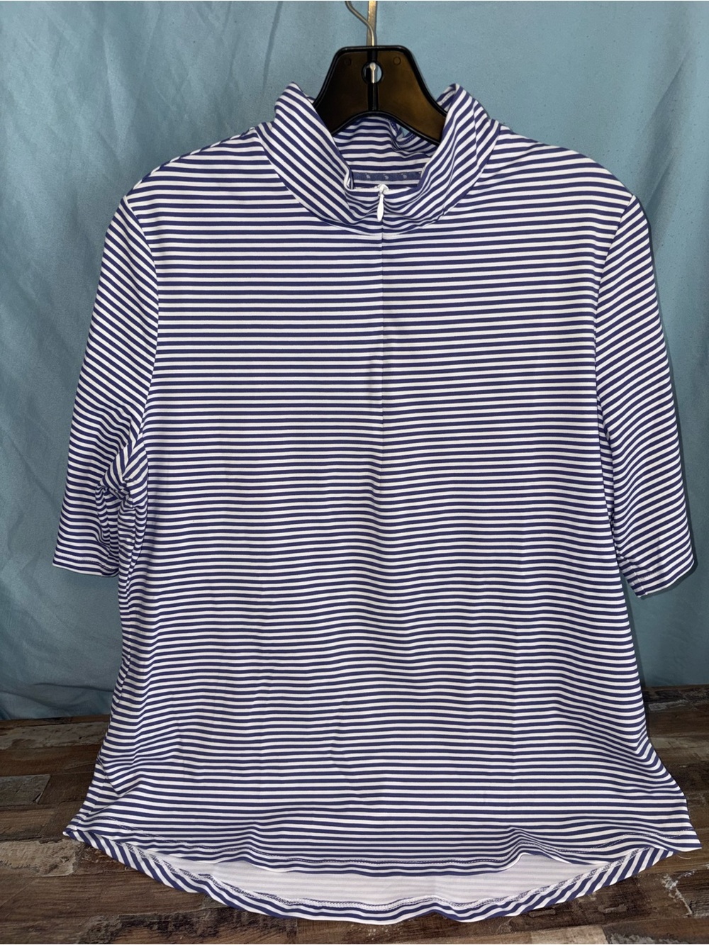 Tommy Bahama Navy and White Striped Half-Zip Polo